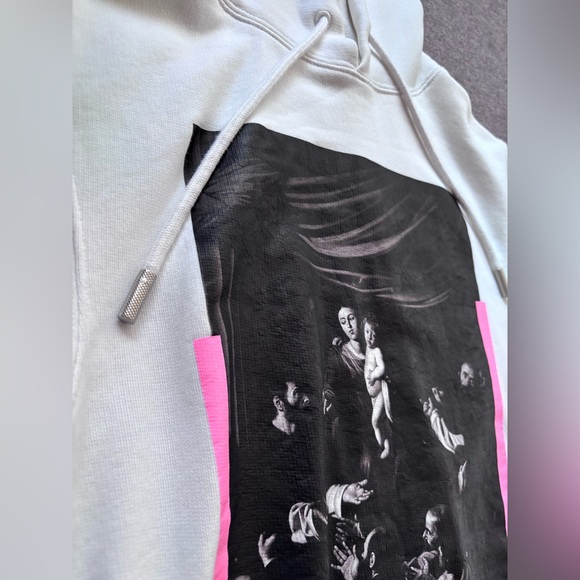 New Off-White White Hoodie with Black and Pink Details - Picture 3 of 10